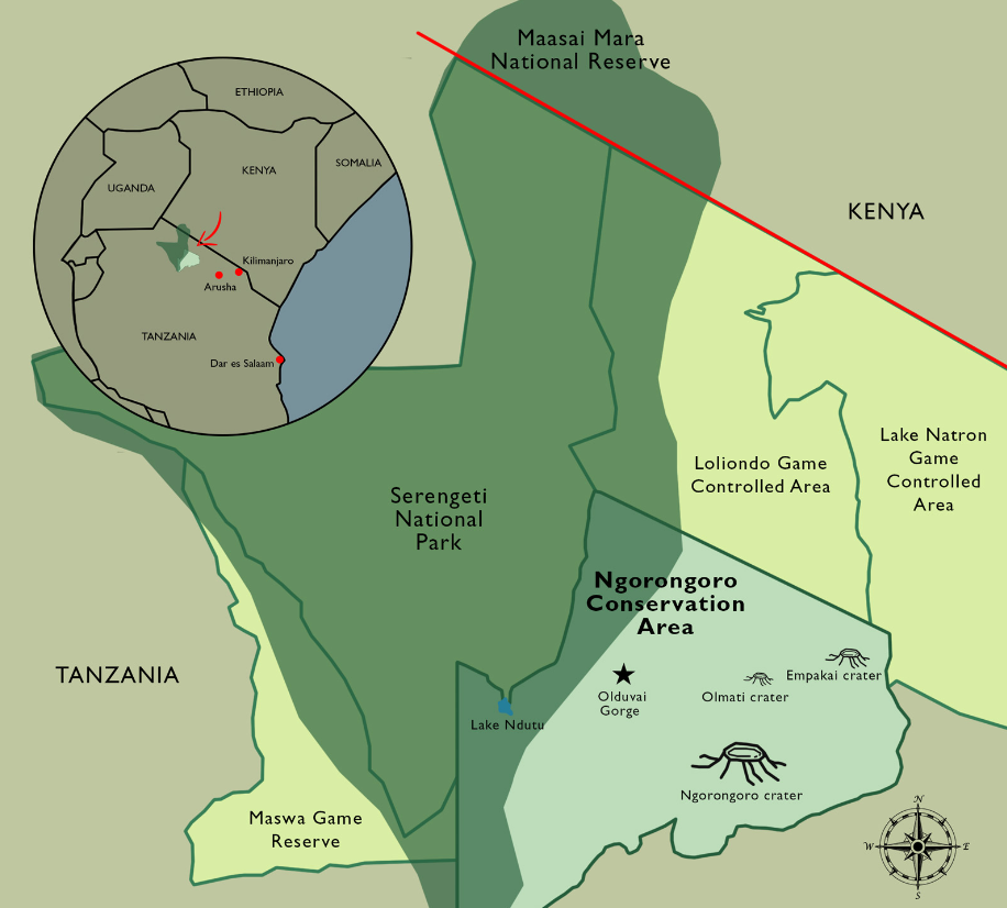 Poloha Olduvajské rokle (Olduvai Gorge)